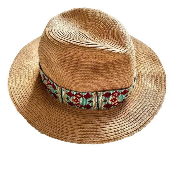 OLIVE & PIQUE AZTEC BEAD WRAPPED HAT Southwest Boho Bohemian Trendy Rodeo - Picture 8 of 8